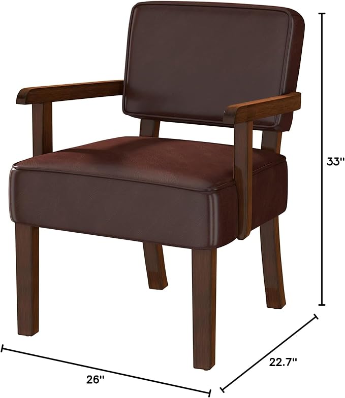 Accent Chair PU Leather Living Room Chairs Oversized with Soft Seat and Armrests Armchair for Bedroom Dinning Reading Waiting Rooms (Leather Cherry)