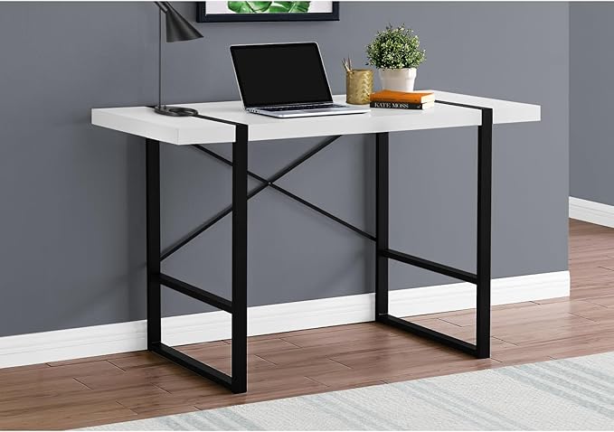 Industrial-Style Computer Desk 48 L White Laminate Black Metal Legs Modern Home Office Laptop Workstation