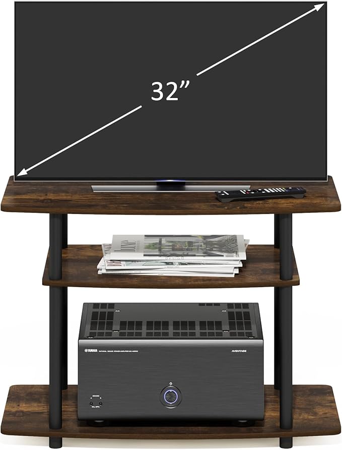 Furinno Turn-N-Tube TV Stand 3-Tier No Tools Entertainment Center TV Console for TV up to 32 Inch for Living Room Bedroom Amber Pine
