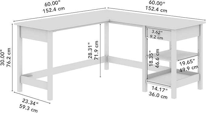 Bush Furniture Mayfield 60W L Shaped Computer Desk with Storage in Pure White and Shiplap Gray Table for Home Office Workspace