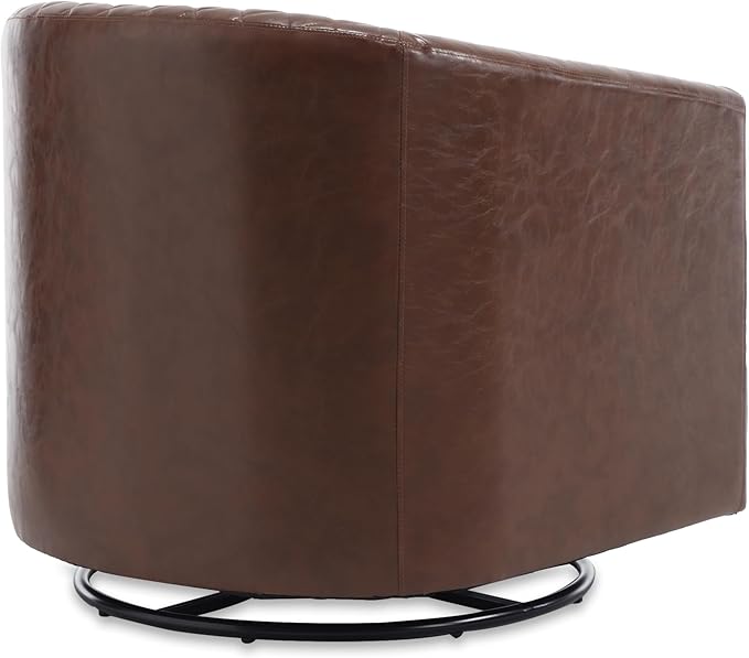 Modern Swivel Rocker Accent Chair Armchair Round Swivel Barrel Chair 360° Rotating and Glide Back and Forth Brown PU Leather