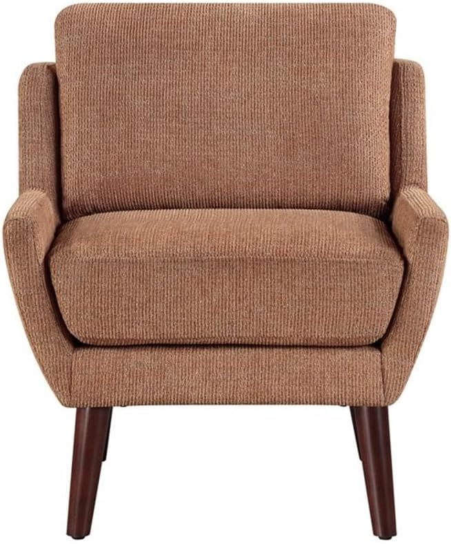 Pemberly Row Contemporary Chenille Accent Chair Orange Finish Soft Upholstery Reversible Cushions Espresso Wood Legs High-Density Foam Padding Durable Seating for Living Room or Bedroom