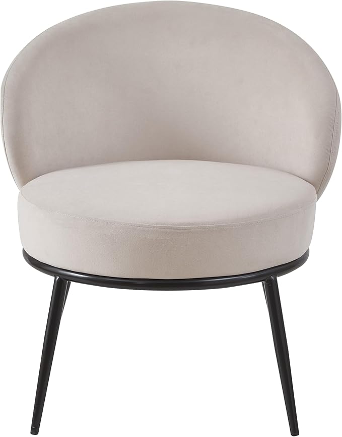Modern Velvet Accent Chair with Channel Back Design Black Metal Legs and Soft Upholstery Comfortable Seating for Living Room Bedroom or Office Beige