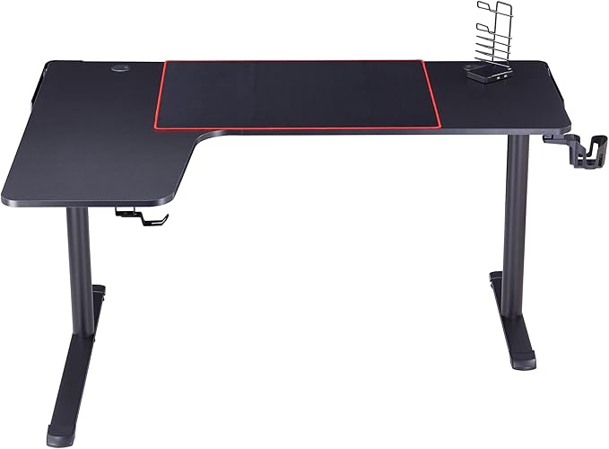 Homes: Inside + Out Kindira Modern Steel Gaming Desk with USB Ports PC Mouse Pad and Rotatable Cup-Holder for Home Office Classroom Study Room Black L-Shape