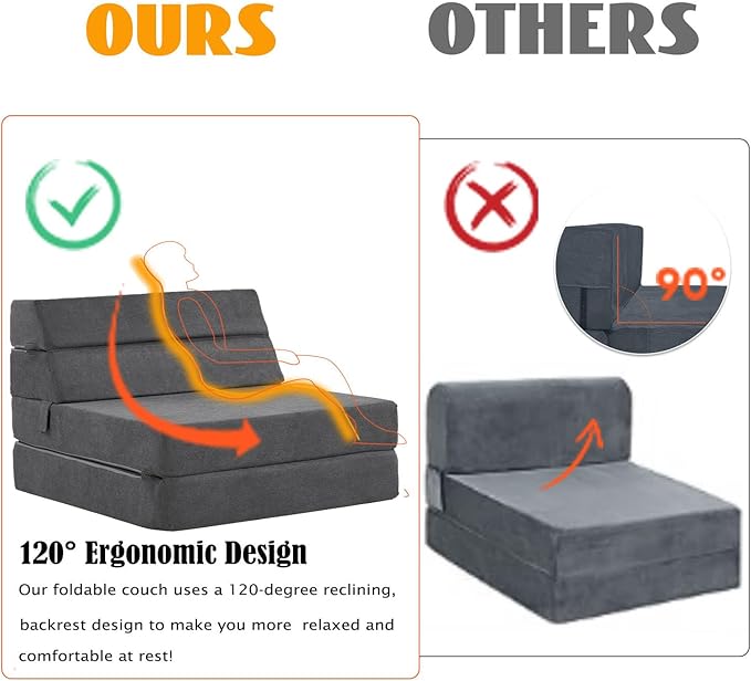jela Foldable Sofa Bed Large Soft Foam Convertible Sleeper Chair Luxury Miss Fabric Fold Out Chair Bed Floor Couch with Back Support Floor Sofa for Living Room Bedroom (83x33Dark Gray)