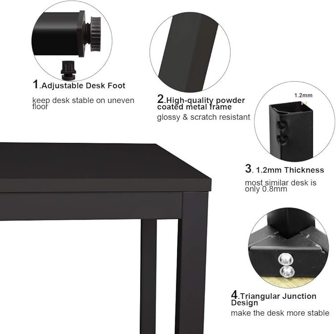 sogesfurniture 47 inches Large Size Office Desk Computer Desk Gaming Desk Computer Table Sturdy Writing Workstation for Home OfficeBlack BHUS-GCP2AC3-120BK