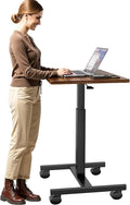 Mobile Laptop Standing Desk Adjustable HeightSmall Mobile Desk Workstation with WheelsPortable Rolling Computer Desk Cart for Home Office Classroom (Rustic Brown)