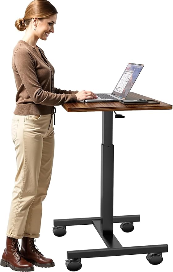 Mobile Laptop Standing Desk Adjustable HeightSmall Mobile Desk Workstation with WheelsPortable Rolling Computer Desk Cart for Home Office Classroom (Rustic Brown)