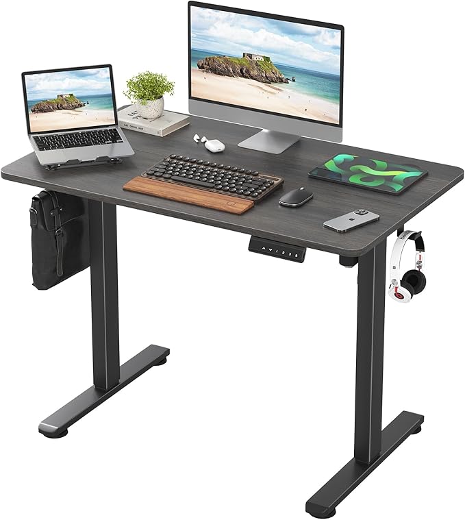 Standing Desk 40x24 Inch Sit Stand Desk Electric Height Adjustable Home Office Desks with Splice Board Ergonomic Rising Modern Lift Motorized Gaming Desktop Workstation (Walnut)
