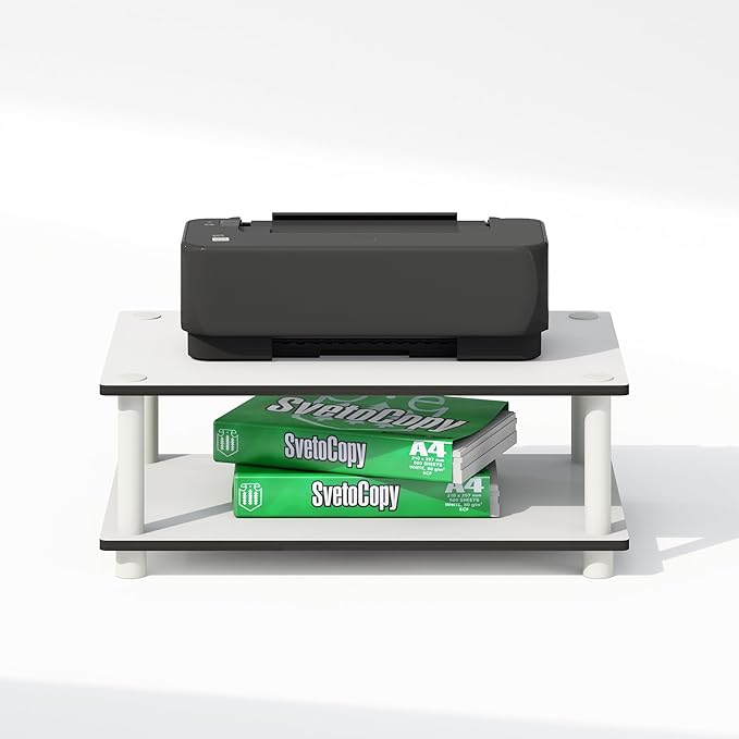 Furinno JUST Printer Stand with Storage 2-Tier Under Desk Printer Stand Printer Table for CPU Office Supplies Home Office White