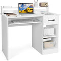 GOFLAME White Computer Desk Home Office Desk with Large Drawers Hutch Keyboard Tray 5-Position Adjustable Open Shelves Easy Assembly Writing Desk for Bedroom Small Space Living Room White