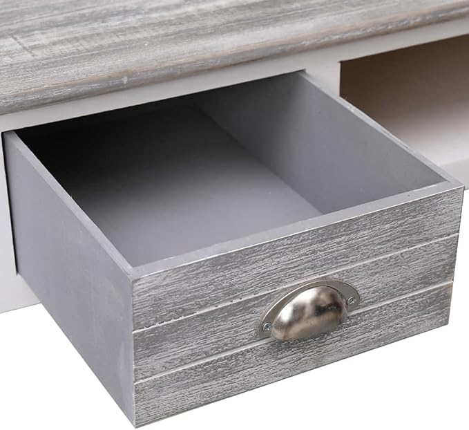 Wooden Writing Desk Modern Simple Home Office Computer Laptop Writing Desk with 2 Drawers and 1 Open Compartment Gray 43.3x17.7x29.9 Wood-83