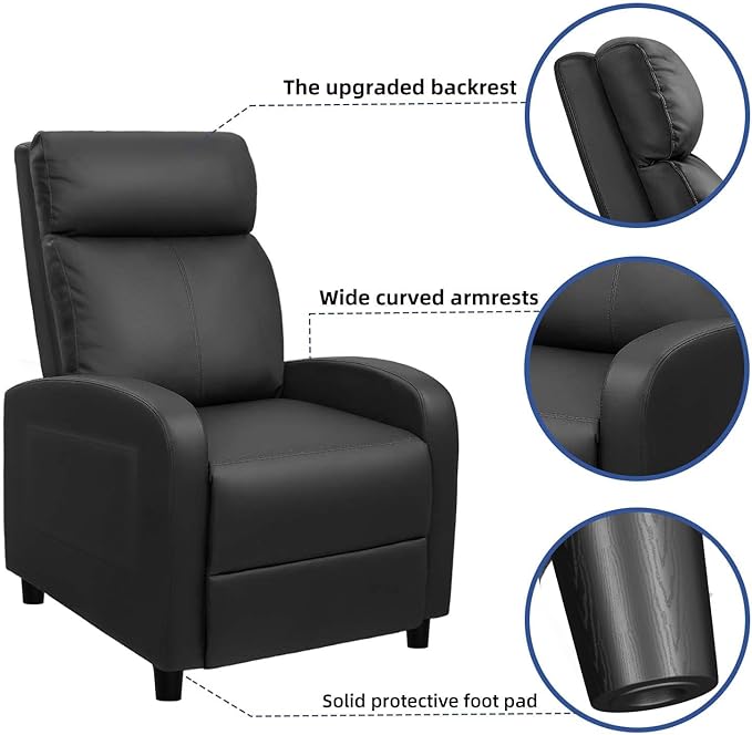 Devoko Massage Recliner Chair Home Theater Seating Pu Leather Modern Living Room Chair Furniture with Padded Cushion Reclining Sofa Chairs (Black)