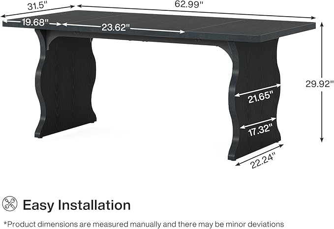 Tribesigns 63 Large Desk for Home Office Spacious Executive Computer Desk with Ample Leg Room Double PC Gaming Writing Table Study Desk with Sturdy Legs Black