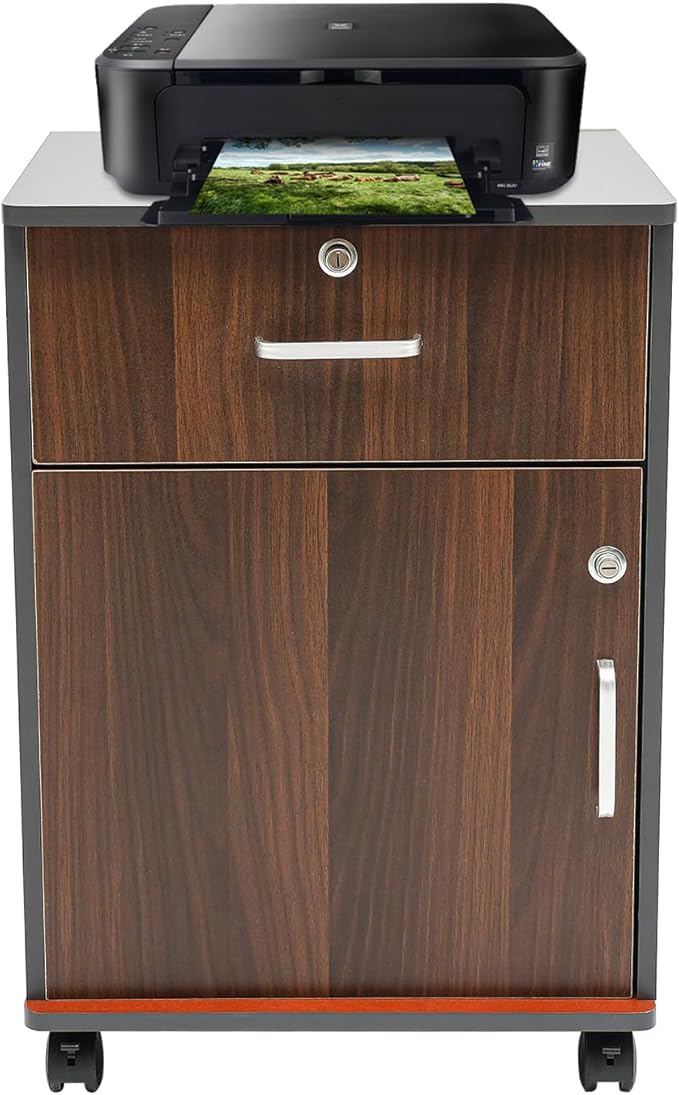 Mobile File Cabinet Rolling Printer Stand with Open Storage Shelf abric Lateral Filing Cabinet fits A4 or Letter Size for Home Office Black
