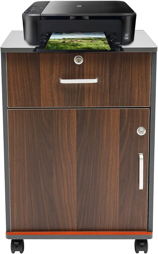 Mobile File Cabinet Rolling Printer Stand with Open Storage Shelf abric Lateral Filing Cabinet fits A4 or Letter Size for Home Office Black