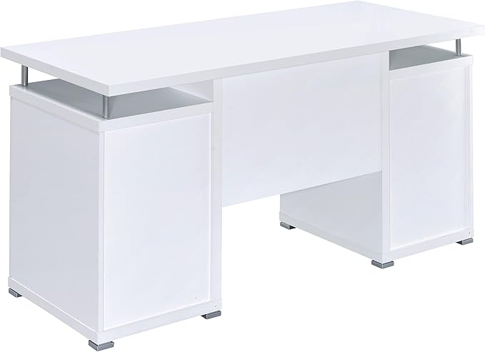 Coaster Home Furnishings Tracy Modern Contemporary 55-Inch 2-Drawer Home Office Computer Writing Desk Study Table with File Cabinet Storage Engineered Wood Eco-Friendly Laminate White 800108