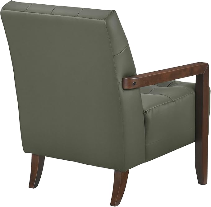 Lexicon Modern Accent Chair Luxury Genuine Leather Match Living Room Chair with Tufted Cushions Solid Wood Frame and Arm Rest Comfy Upholstered Single Seat for Bedroom/Reading/Office Green