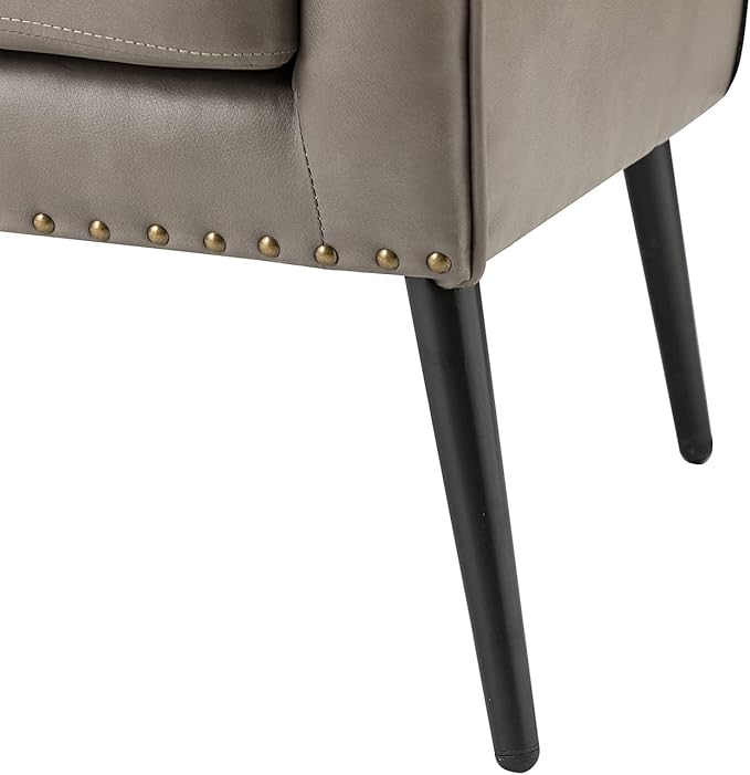 Upholstered Faux Leather Accent Chair with Black Metal Legs Comfy Armchair with Removable Cushion &amp Nailhead Trim Wingback Vanity Chair for Reading Living Room Bedroom