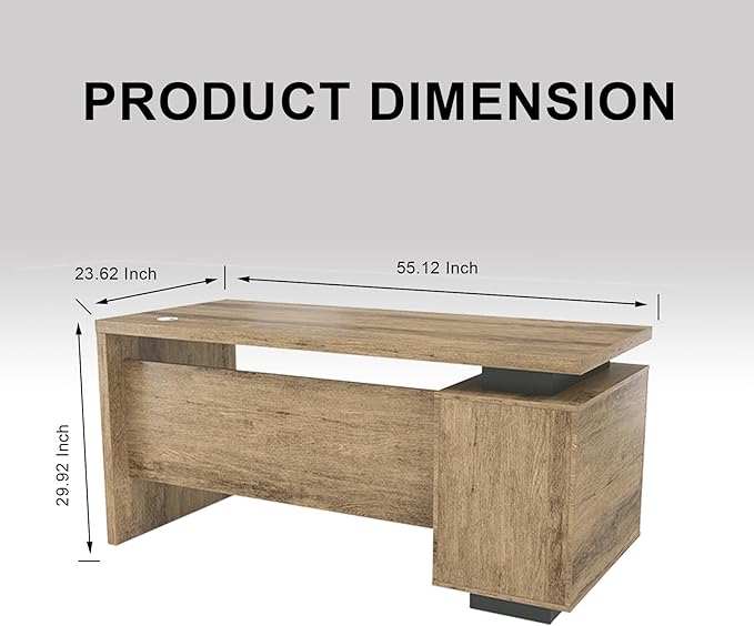 Modern Wooden Executive Desk with File Cabinet Sleek Office Standing Desk for Home and Business Home Office Table with 3 Drawers Walnut