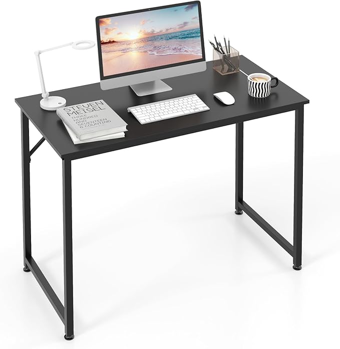 Giantex 40-Inch Black Small Computer Desk Home Office Writing Desk with Heavy-Duty Metal Frame Modern Simple Gaming Table PC Workstation Versatile Small Desk for Bedroom