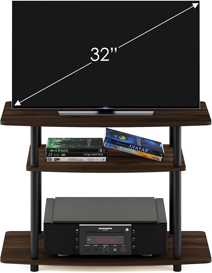 Furinno Turn-N-Tube No Tools 3-Tier Entertainment Center TV Stand for TV up to 32 Inch Plastic Round Tubes Columbia Walnut/Black