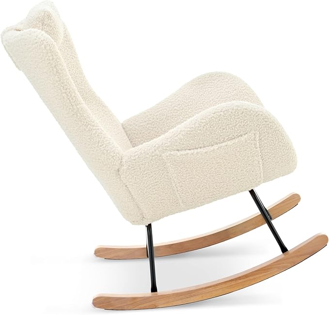 Rocking Chair - with Rubber Leg and Cashmere Fabric Suitable for Living Room and Bedroom