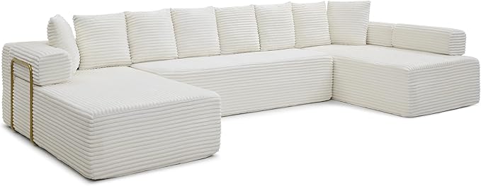 145 inch Modern Sectional Couch for Living Room Oversized Cloud Boneless Couch with Freely Movable Armrest and Fixed-Shape Frame Beige Modular Sofa U Shape Couches | No Assembly Required Free Combi