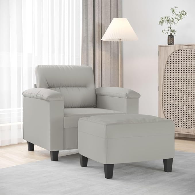 Modern Sofa Chair with Footstool Accent Chair with Ottoman Sofa Chairs Reading Chair for Living RoomChair for Bedroom Light Gray 23.6 Microfiber Fabric -22