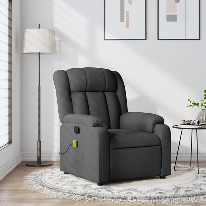 vidaXL Dark Gray Fabric Massage Recliner Chair - Manual Lounge Seating with Vibration Massage Adjustable Footrest for Living Room or Bedroom Comfort