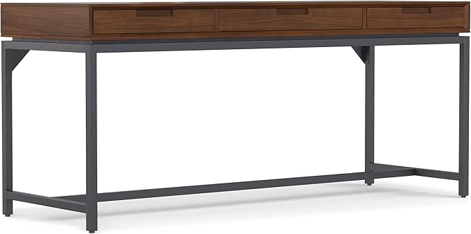 SIMPLIHOME Banting Desk - 72 Inch Wide Solid Walnut Veneer and Metal Writing Desk Modern Industrial Home Office Computer Table for Study with 2 Drawers and Flip-Down Keyboard Tray