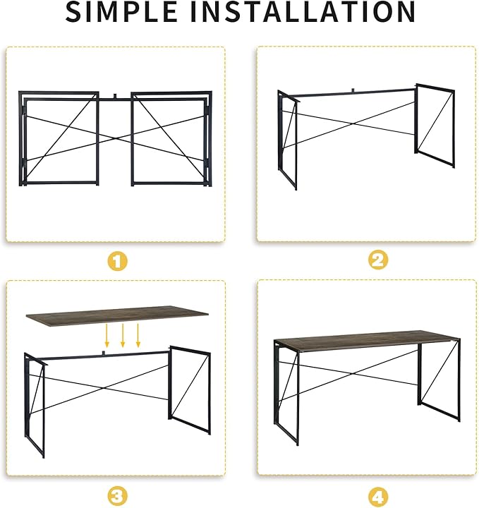 Industrial Computer Desk Modern Writing Table Melamine Top with Black Metal Frame Folding Design 47.2x19.7x28.3 Inch Home Office Study