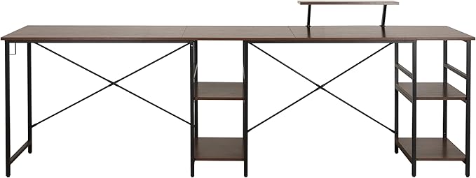 Techni Mobili Office Desk - Reversible L Shaped Desk with Storage Shelves Monitor Stand &amp Accessory Holder - Ergonomic &amp Industrial Workstation Corner Table with Durable Steel Frame Walnut