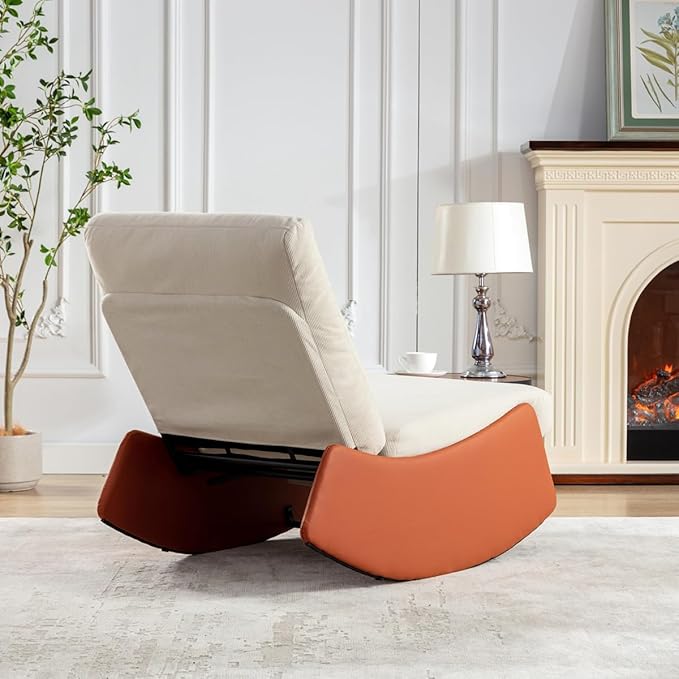 Modern Rocking Chair Recliner Comfy Rocker Nursery Chair with Footrest Accent Reading Chair Upholstered Lounge Chair for Relaxing RestingSoft Padded Rocker for Indoor Living Room BedroomOrange