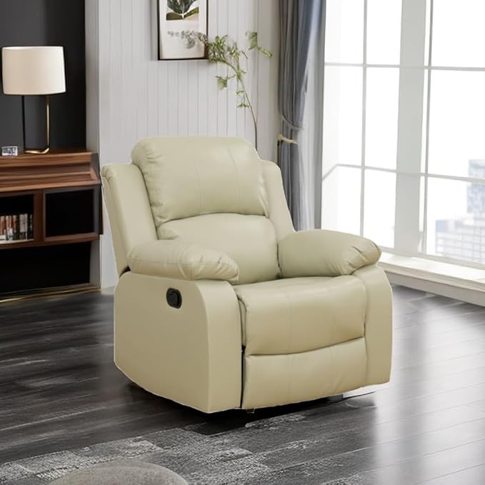 Leather Recliner Chair for Living Room Furniture Set Beige Leather Reclining Couch for Small Space/Rv Wall Hugger Single Recliner/Home Theater Seating for House/Office(Chair)