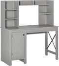 HOMCOM Farmhouse Computer Desk with Hutch and Cabinet Home Office Desk with Storage for Study Light Grey