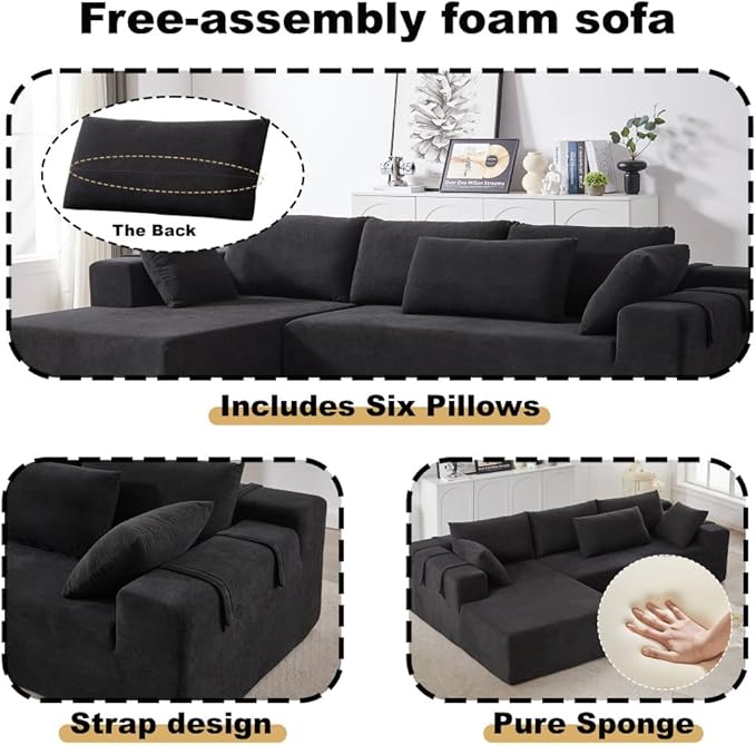 2026 New 108 L Shaped Sectional Sofa Couch Chenille Boneless Couch Deep Seat Sectional Modular Couch for Living Room No Assembly Required