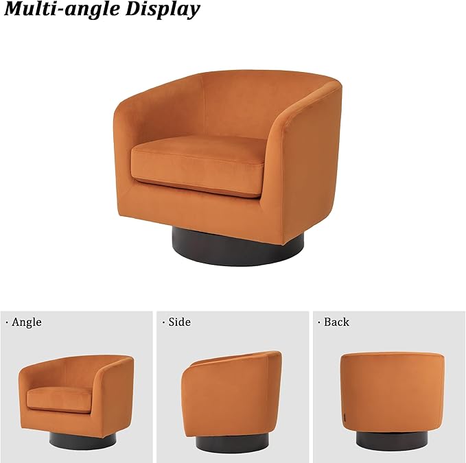 Swivel Barrel Chair Modern Round PU Leather Accent Armchair for Living Room Bedroom Oversized Comfy Club Reading Chairs for Adults (Velvet Orange Set of 1)