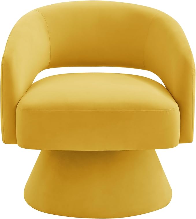 Swivel Barrel Chair Velvet Round Upholstered Accent ChairsLounge Chair with Open Backrest 360 Degree Comfy Single Sofa Dresser Chair for Living Room Hotel Bedroom Office (Yellow)