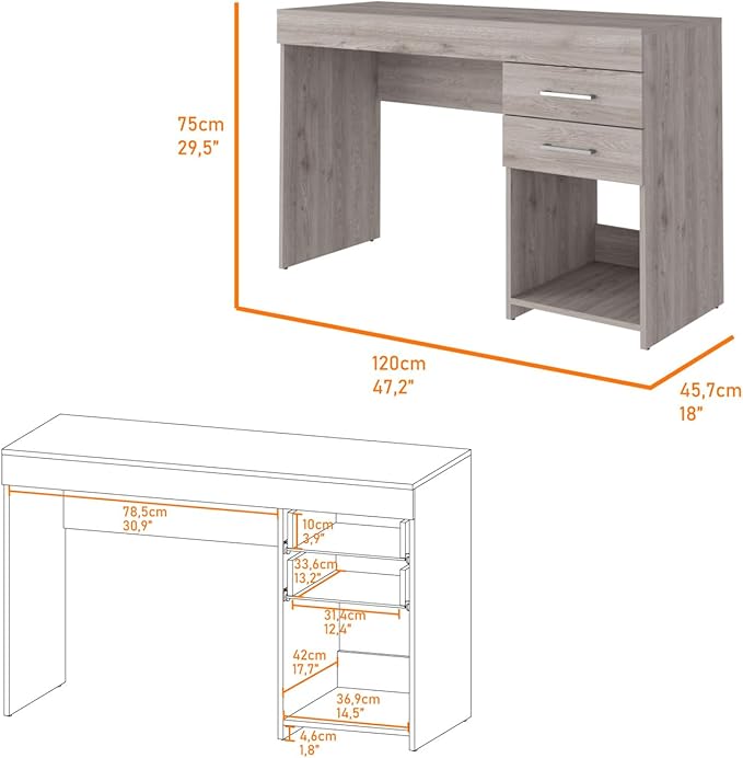 Computer Desk Limestone Light Gray Two Drawer - Home Office Writing Desk with Storage