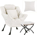 Lazy Chair with Ottoman Large Accent Chair with Ottoman and a Throw Pillow Beige Reading Chair for Living Room Bedroom Dorm Room Office Apartment Relaxing Use