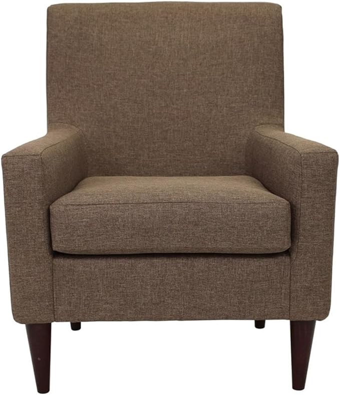 Pemberly Row Traditional Fabric Arm Chair 34.5 H x 28 W x 30 D Pecan Brown Finish Woven Textured Fabric Padded Seat Durable Construction Classic Accent Chair for Living Room or Bedroom
