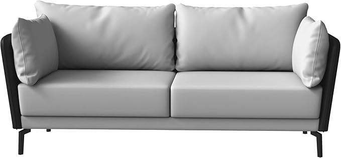 LeisureMod Luxify Series 3 Seater Sofa – Modern Leather Couch with Stainless Steel Legs Removable Cushions and Sleek Low-Profile Design for Living Rooms and Apartments in Black/Grey