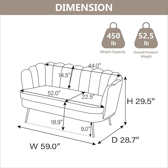 Chifee &amp Vingol Upholstered Small Loveseat for Small Space with Golden LegsBeige