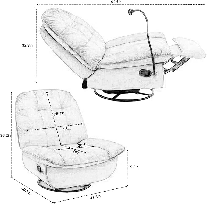 Swivel Rocker Recliner Chair for Adult Oversized Armless Recliner with Phone Holder Comfy Swivel Glider Recliner Velvet Reading Chair for Living Room (Black)