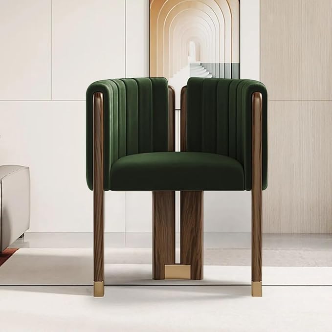 Velvet Fluted Accent Chair for Living Room with Wood Frame High Resilience Foam Elegant Modern Armchair (Green)
