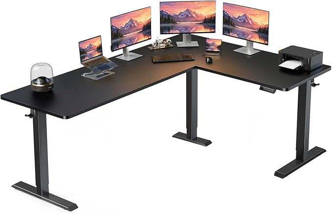 ErGear L Shaped Standing Desk 75 x 63 Electric Adjustable Height Sit Stand Desk Ergonomic Large Computer Table Left &amp Right Interchangeable Installation Suitable for Home Office Use Black