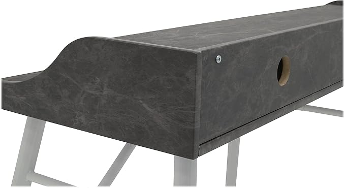 Calico Designs Woodford 45” Wide Modern Secretary Writing Desk with Low Storage Hutch and Whtie Metal Tapered Legs in Marbled Dark Grey White
