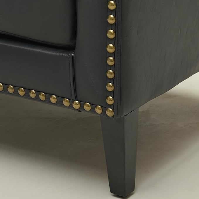 50 Faux Leather Small Barrel Love Seats Set of 2 Diamond Tufted Back Compact Loveseats Sofas with Nailhead Trim Modern 2-Seater Couches with Solid Wood Legs for Small Spaces Apartments Black