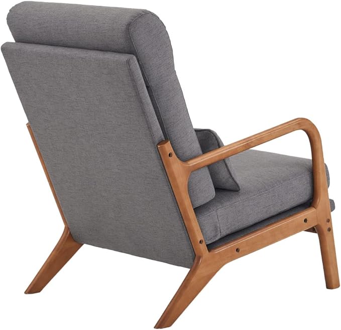 Accent Chair Modern Linen Upholstered Armchair Lounge Chair with Solid Wood Frame and 1 Pillow Comfy Single Sofa Chair Leisure Reading Chair with High Back &amp Armrest for Living Room Bedroom Dark G